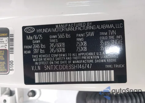 2025 Hyundai Santa Cruz Sel Activity from USA, damaged, VIN 5NTJCDDE3SH146747